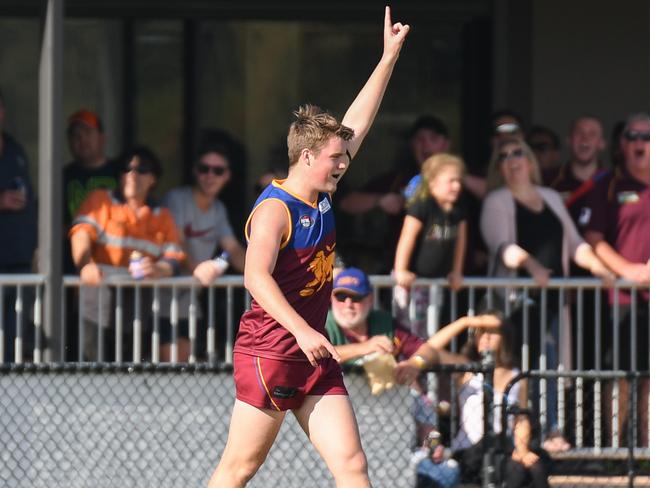 Samuel Indian celebrates a goal for South Morang last year. Picture: Nathan McNeill.