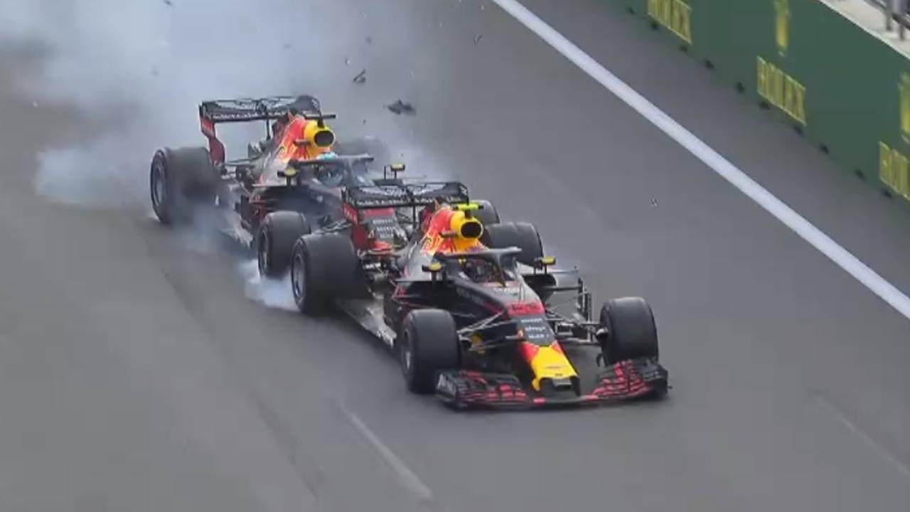 Daniel Ricciardo and Max Verstappen collide during the Azerbaijan GP.