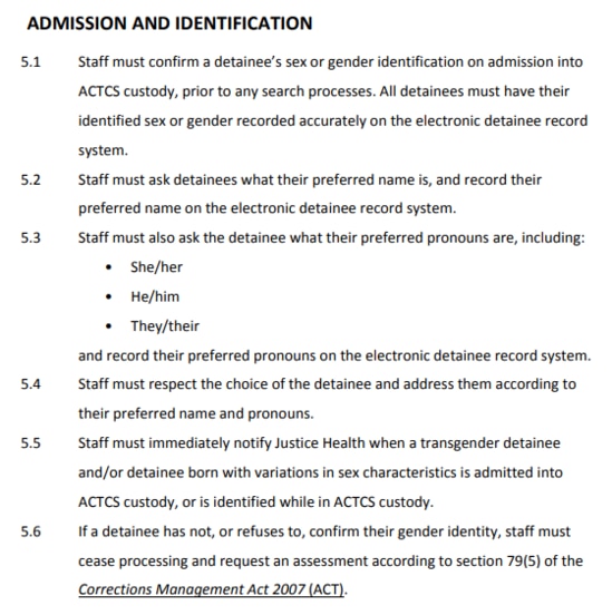 Transgender-friendly prison rules for the ACT