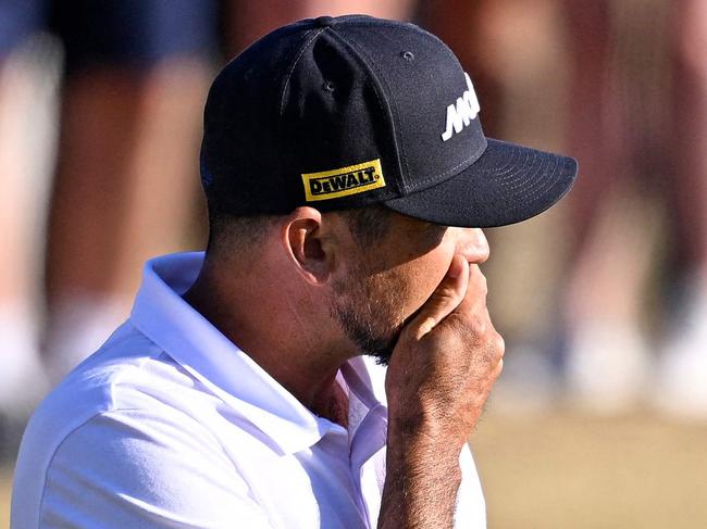 LA QUINTA, CALIFORNIA - JANUARY 19: Jason Day of Australia reacts to a putt on the 14th green during the final round of The American Express 2025 at Pete Dye Stadium Course on January 19, 2025 in La Quinta, California.   Orlando Ramirez/Getty Images/AFP (Photo by Orlando Ramirez / GETTY IMAGES NORTH AMERICA / Getty Images via AFP)