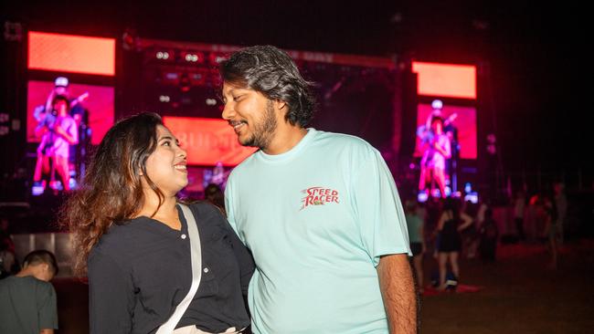 Ovil Khan and Sumaiya Hossain Rafa celebrates Territory Day at Mindil Beach, Darwin. Picture: Pema Tamang Pakhrin