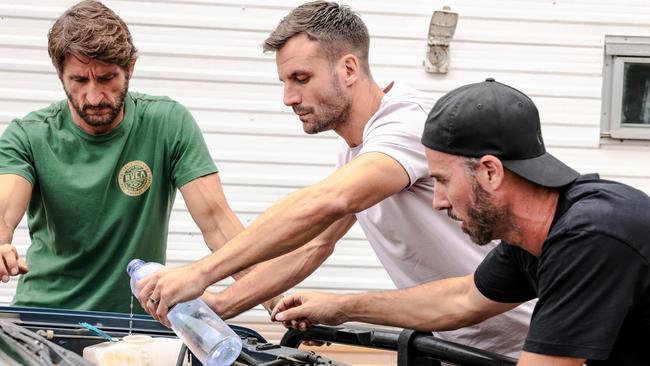 Jonathan LaPaglia (l to r), Beau Ryan and Blair Joscelyne on Top Gear Australia. Picture: Supplied