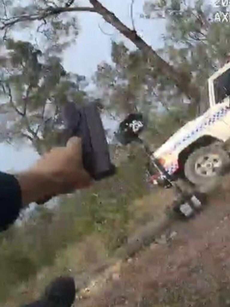 Constable Kirk’s body-worn footage shows the moment he was able to run for safety back to his car.