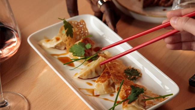 Pork and pine nut dumplings at Koomo restaurant in the Crowne Plaza Hotel, Adelaide. Picture Duy Dash