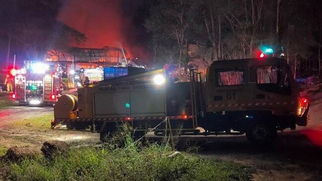 The firefighting effort at Gilston. Picture: Bonogin Valley Rural Fire Brigade/Facebook