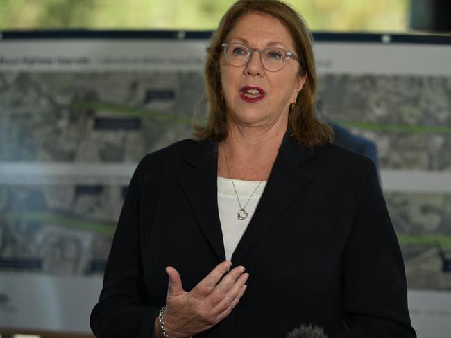 9/4/2024: QLD Premier Steven Miles and Federal Infrastructure Minister Catherine King and State Transport Minister Bart Mellish , celebrate the completion of Bruce Highway upgrades between Caboolture and Elimbah, at Caboolture, Brisbane.  pic: Lyndon Mechielsen/Courier Mail