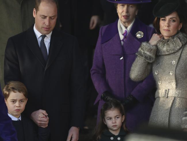 George and Charlotte made their first appearance at Christmas Day church services. Picture: AP