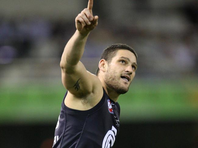 06/06/2009 LIBRARY: Brendan Fevola celebrates a goal. Brisbane Lions v Carlton. Gabba.