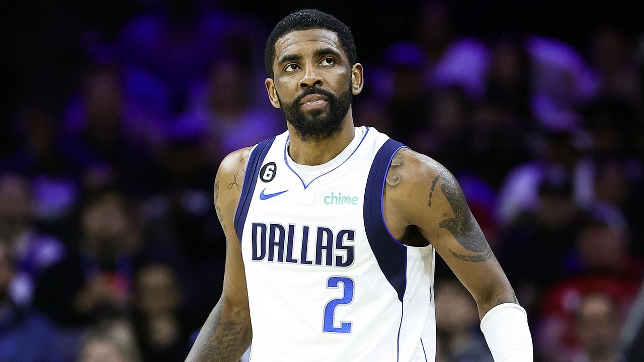 PHILADELPHIA, PENNSYLVANIA - MARCH 29: Kyrie Irving #2 of the Dallas Mavericks looks on during the fourth quarter against the Philadelphia 76ers at Wells Fargo Center on March 29, 2023 in Philadelphia, Pennsylvania. NOTE TO USER: User expressly acknowledges and agrees that, by downloading and or using this photograph, User is consenting to the terms and conditions of the Getty Images License Agreement. (Photo by Tim Nwachukwu/Getty Images)