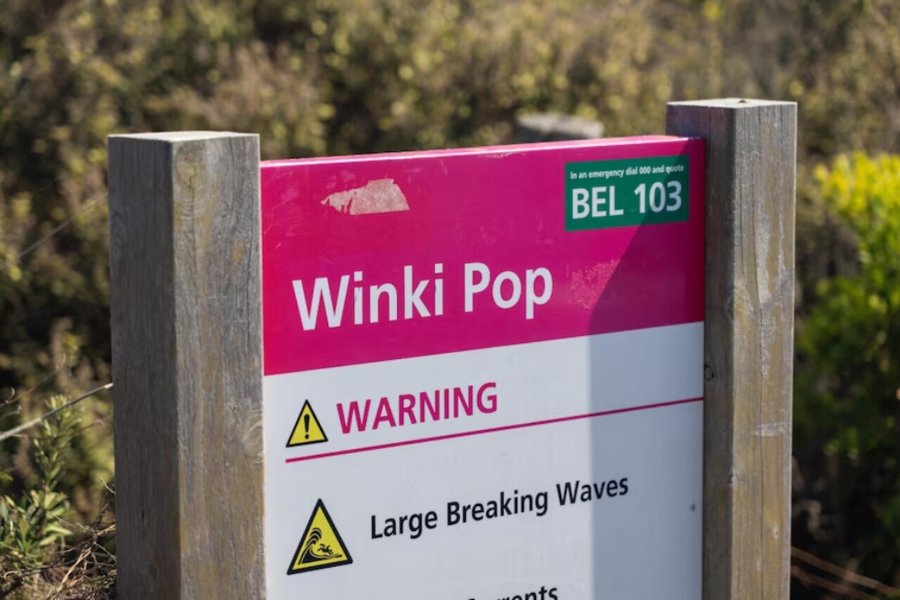 Winki Pop sign at the surf break. Picture: ABC News