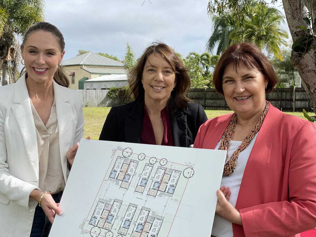 Megan Scanlon and Julieanne Gilbert stood behind Belinda Hassan as the new candidate for the Mackay seat. Photo: Fergus Gregg