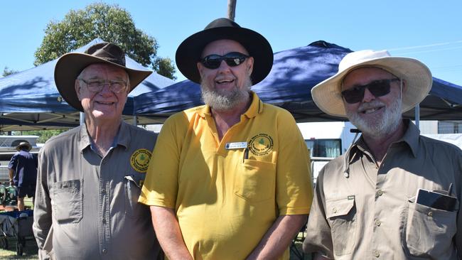 Bruce, Mark and Nev setting up for the world record attempt at the Dalby Show 2023. Picture: Emily Devon