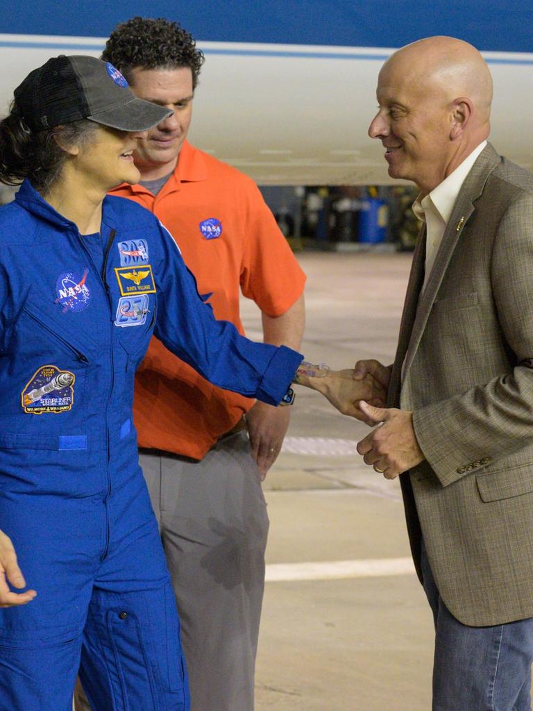 Suni Williams has seen with an IV on her wrist at Johnson Space Center’s Ellington Field. Picture: X@NASA_Johnson