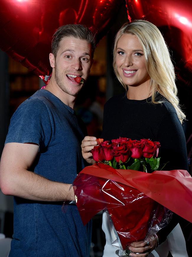 Married At First Sight couple Michelle Marsh &amp; Adelaide's Jesse Konstantinoff enjoy Valentine's Day, at Lucia's in the Central Markets. picture: Bianca De Marchi