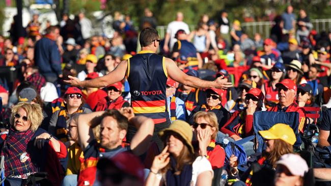 Despairing Crows fans at Adelaide Oval. Picture: Tom Huntley