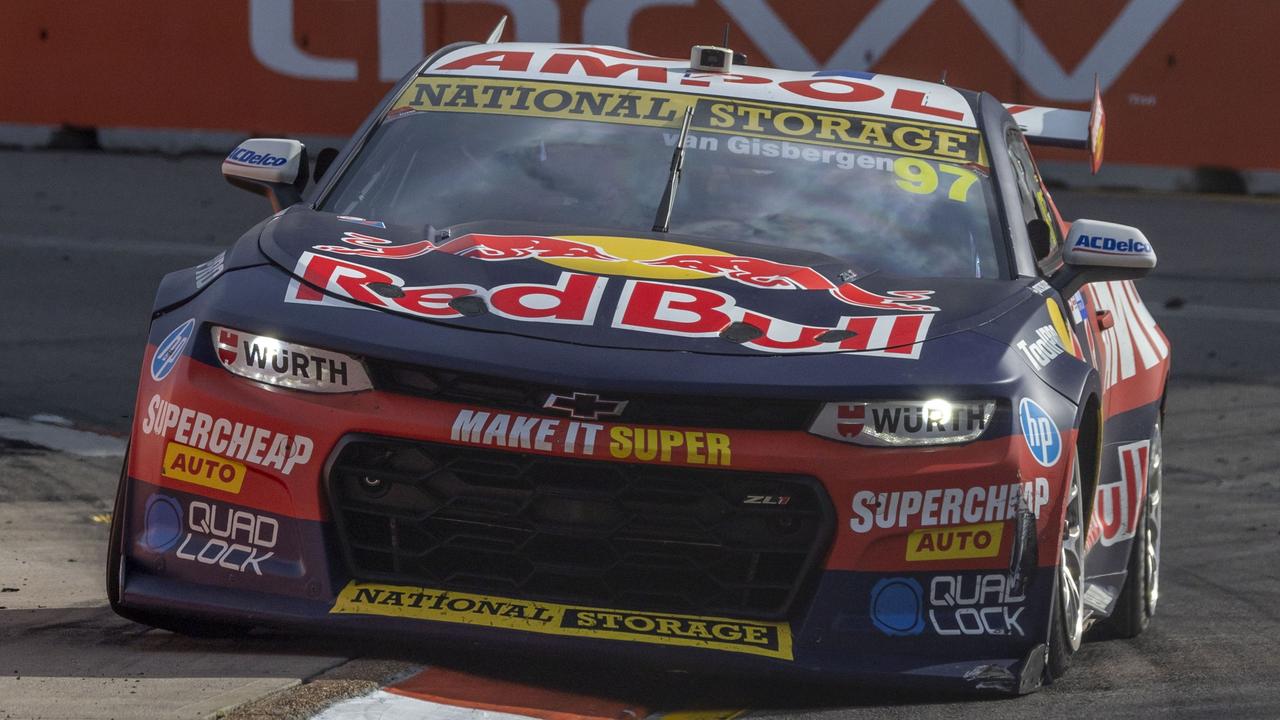 Shane van Gisbergen was forced to sit out practice two as the team scurried to refit a broken rear wing.