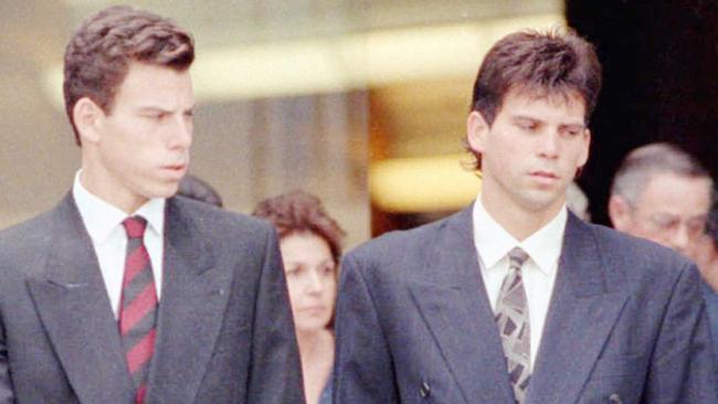 FILE--Erik, left, and Lyle Menendez leave the memorial service for their slain parents in August, 1989, in Los Angeles.  The brothers were later charged with killing their wealthy parents in Beverly Hills, Calif.   At their second trial for the murders, Erik and Lyle were found were found guilty of first-degree murder and conspiracy, March 20, 1996, in Los Angeles.  (AP Photo/Los Angeles Times, Steve Dykes).f/l/murder/murderer Picture: Ap