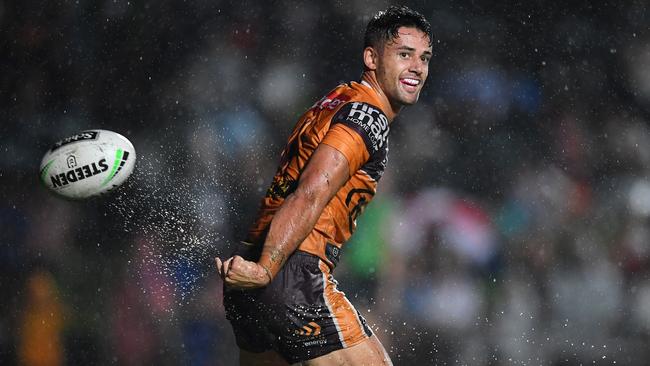 Jesse Arthars celerabtes a try for the Broncos in their trial loss to the Cowboys. Picture: Gregg Porteous/NRL Photos