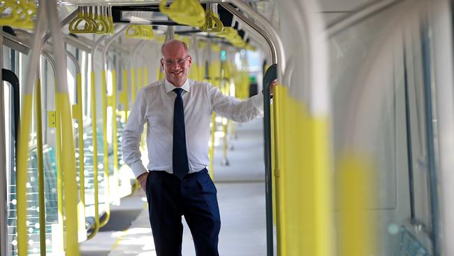 Sydney Metro CEO Jon Lamonte in one of the new trains. The fleet has limited seats.