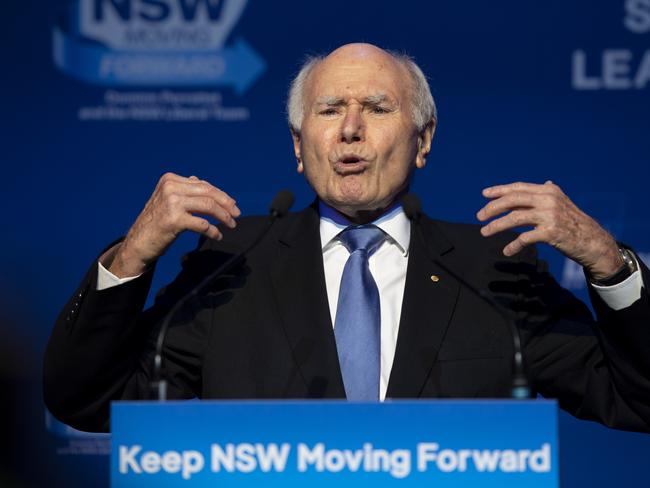 SYDNEY, AUSTRALIA - NCA NewsWire Photos - 19 MARCH, 2023: The NSW Liberal Party "Keep Western Sydney Moving Forward" rally with the NSW Premier, the Hon Dominic Perrottet MP, and former Prime Minister, the Hon John Howard OM AC, held at the Joan Sutherland Performing Arts Centre, High St, Penrith.Picture: NCA NewsWire / Monique Harmer