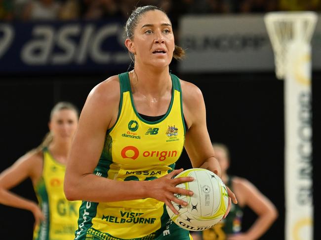 CAIRNS, AUSTRALIA - OCTOBER 25: Matilda Garrett of the Diamonds in action during game one of the International Test series between Australia Diamonds and South Africa Proteas at Cairns Convention Centre on October 25, 2023 in Cairns, Australia. (Photo by Emily Barker/Getty Images)