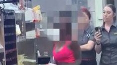 Adelaide woman arrested after jumping counter at Hindley St McDonald’s, helping self to food and drinks.