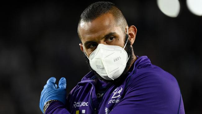 WEEKEND NEWSPAPERS SPECIAL. PLEASE CONTACT WEEKEND PIC EDITOR JEFF DARMANIN BEFORE PUBLISHING. . NRL Qualifying Final between the Melbourne Storm and the Manly Warringah Sea Eagles at Sunshine Coast Stadium on September 10, 2021, in Sunshine Coast, Australia. Josh Addo-Carr on the sideline.