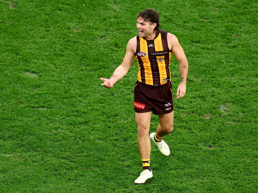 Nick Watson gestures to the crowd. Picture: Josh Chadwick/AFL Photos/via Getty Images.