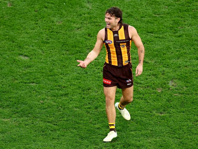 Nick Watson gestures to the crowd. Picture: Josh Chadwick/AFL Photos/via Getty Images.