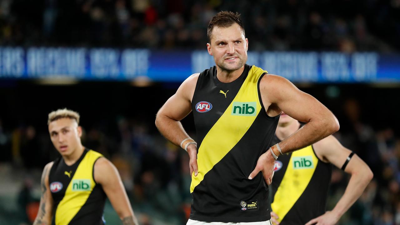 The Tigers face a tough road to make it four premierships in seven years given their fixture difficulty. (Photo by Michael Willson/AFL Photos via Getty Images)