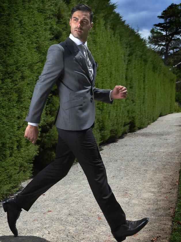 Derby Day look: Charcoal Tokyo suit, white Oxford cotton shirt, silver silk tie and linen pocket square. Picture: Tony Gough