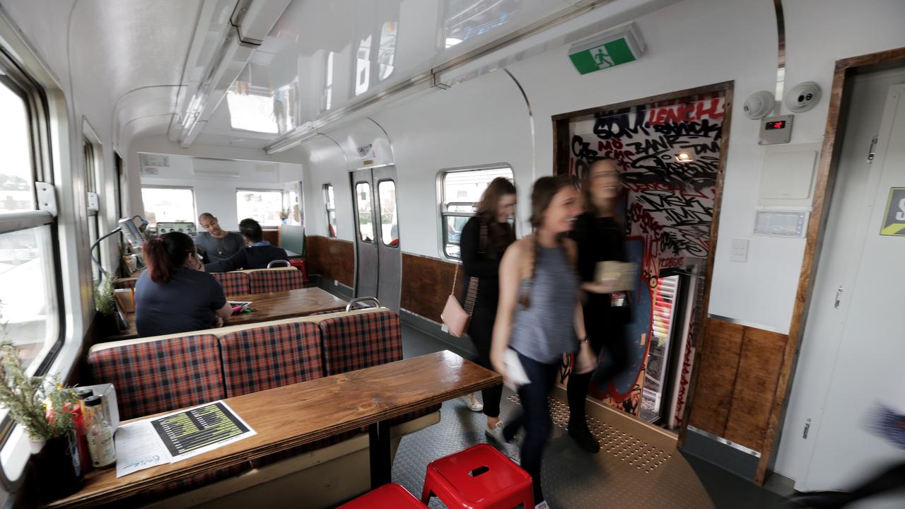 Inside Easey's Burgers train carriage. Picture: Nicole Cleary