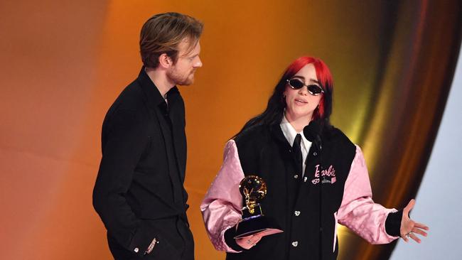 Billie Eilish and Finneas O'Connell accept the Song Of The Year award for ‘What Was I Made For’. Picture: Valerie Macon/AFP