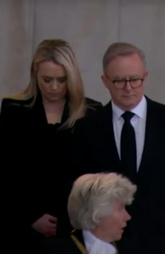 Australian Prime Minister Anthony Albanese and girlfriend Jodie Haydon pay their respects to the Queen at Westminster Hall, Saturday 17 September, 2022.