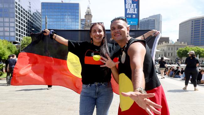 Janelle Egan and Damien Ralphs at the Survival Day protest. Picture: Kelly Barnes