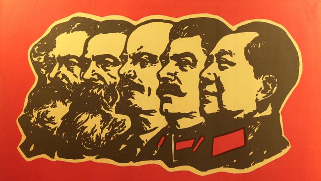 Mao Zedong, Lenin, Stalin, Marx in a Chinese Cultural Revolution propaganda poster: ‘Karl Marx died in 1883 but the ideology of Marxism influenced those who established what was termed the Marxist-Leninist regime after the Bolshevik revolution in Russia in late 1917”. Picture: Alamy