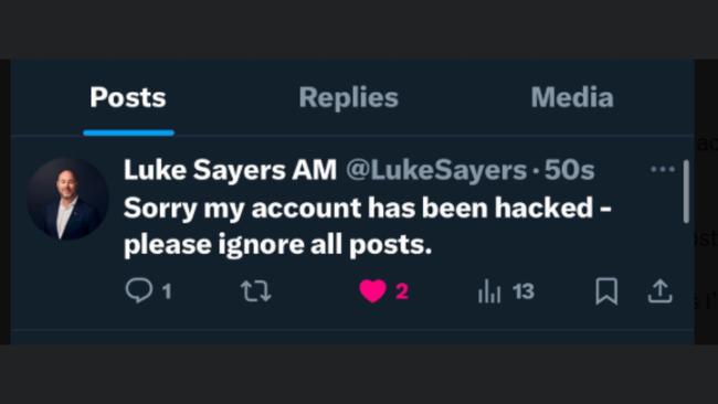 Luke Sayers' Twitter post. Picture: X