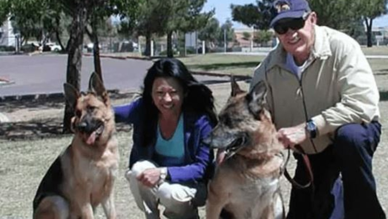 Gene Hackman and Betsy Arakawa with two of their dogs. Picture: Supplied