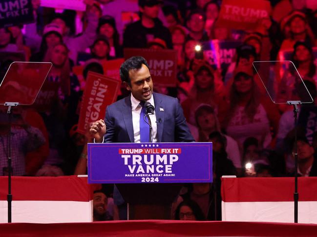 Vivek Ramaswamy, the smart young entrepreneur who abandoned his own presidential bid to join Trump’s campaign, was at the rally. Picture: AP