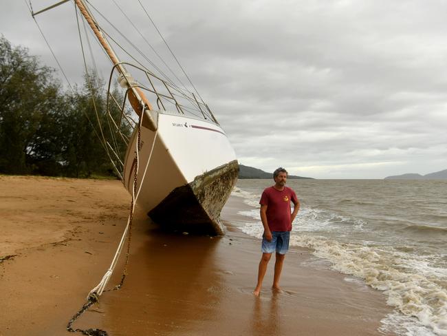 Cyclone Kirrily Townsville 2024. Owner of Skylark Peter Bright at Pallarenda. Picture: Evan Morgan