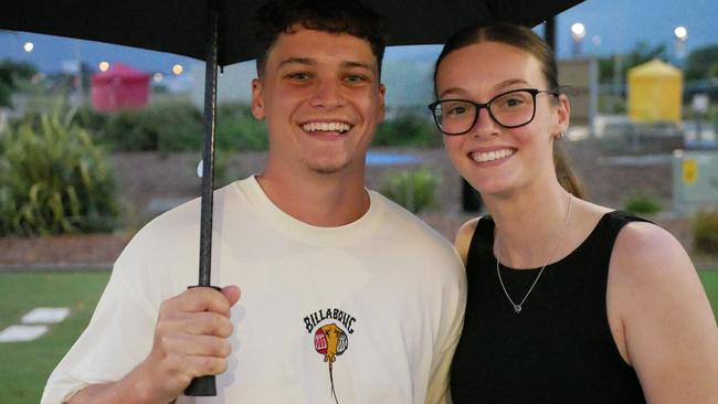 Lachlan Gode and Caitlin Ainsworth head into Queensland Country Bank Stadium for the NRL All Stars on Friday night. Picture: Blair Jackson