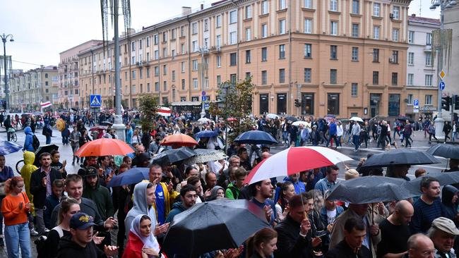 Protesters fill the streets of Minsk to protest against disputed presidential elections results on Wednesday. Picture: AFP