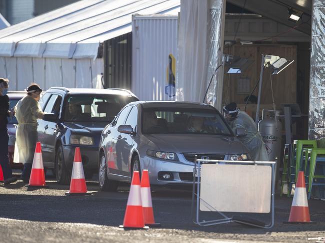 COVID testing site at Macquarie Point, Hobart. Picture: Richard Jupe