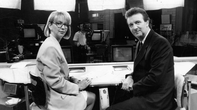 … and the newsreaders at the newsdesk in the studio, 1993.