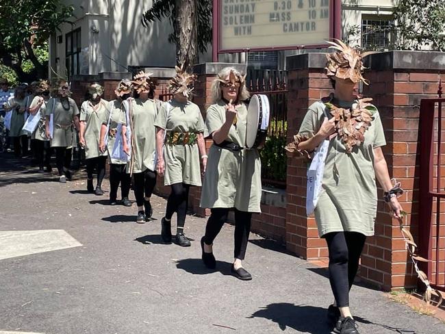 Eco-arts collective Tree Veneration Society walked down Oxford Street to attend Requiem. Picture: Facebook