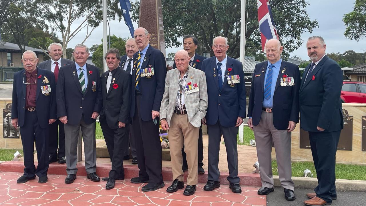 Harry Dennis (second from right) with a group of fellow war veterans. Picture: Supplied