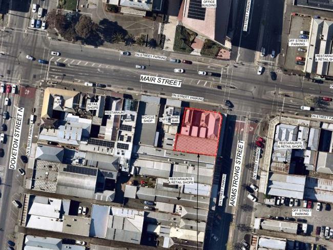 The site of Campana's delicatessen and bottle shop on Armstrong Street and Mair Street. Photo from development application.