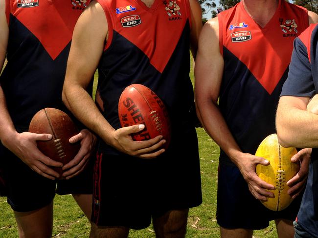 Eastern Park Football Club is imposing inhouse suspensions and threatening to deregister players in a bid to curb poor on and off-field behaviour. Eastern Park Football players L-R Alex Winter, Raymond Smith and Corey Pavlovich with club president Damien Griffiths.