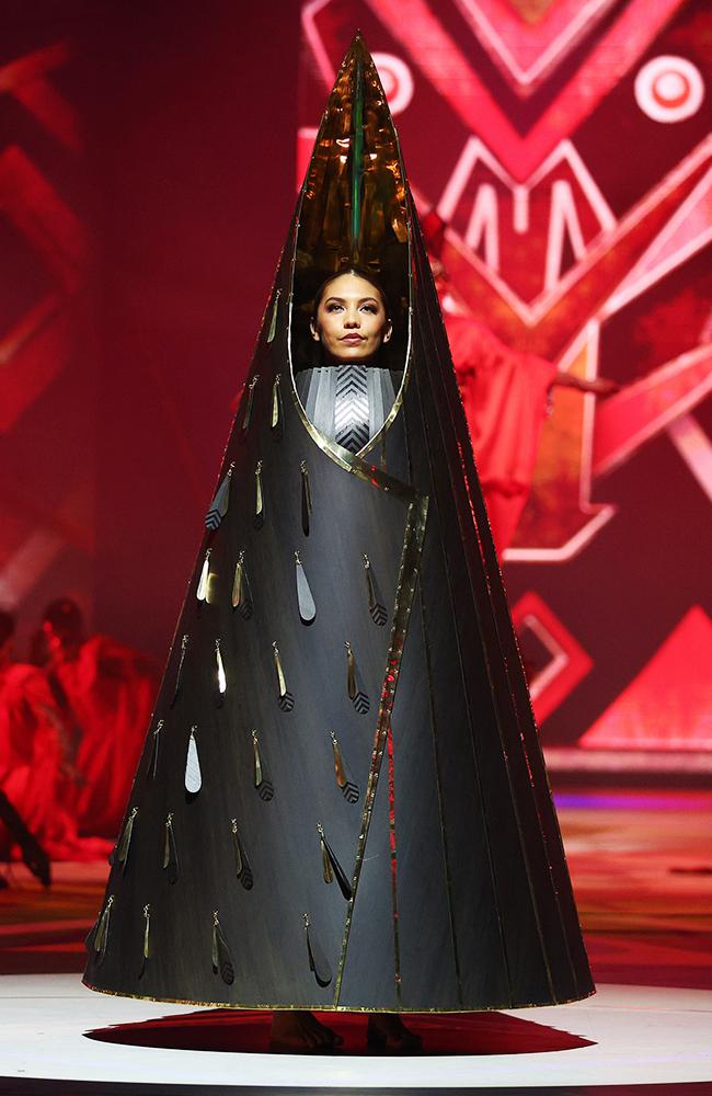 ‘Halo’ by Lisa Vanin of New Zealand cuts a striking figure in the Aotearoa Section. Picture: Hagen Hopkins/Getty Images for World of WearableArt