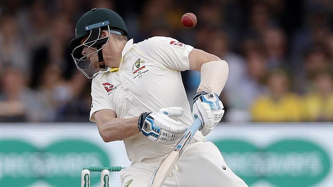 Steve Smith is struck on the neck by a delivery from England’s Jofra Archer